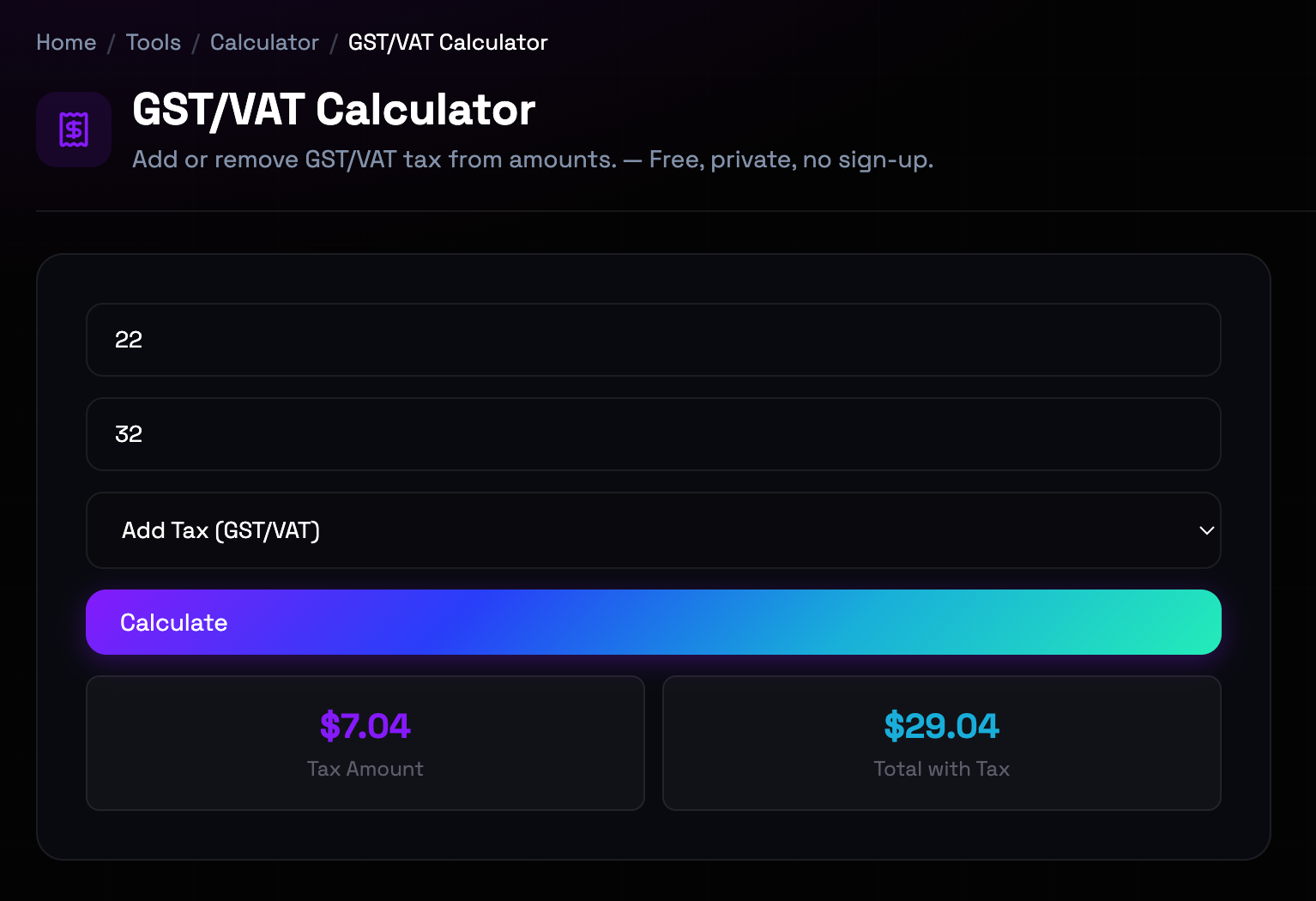 How to use GST/VAT Calculator online — free, fast, and private